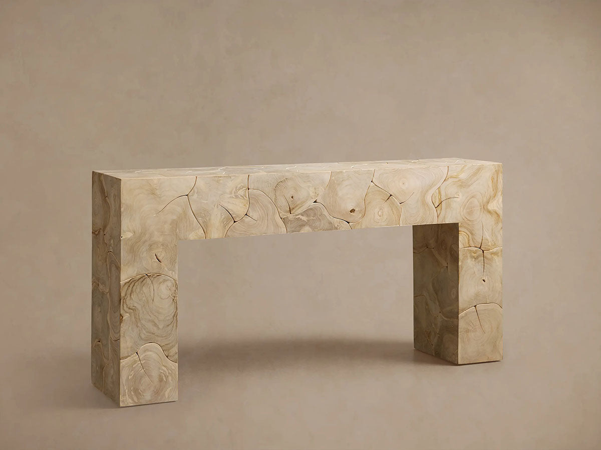 Kalmar Teak Entrance Console Table Hand-pieced Wood Hallway Entryway Table