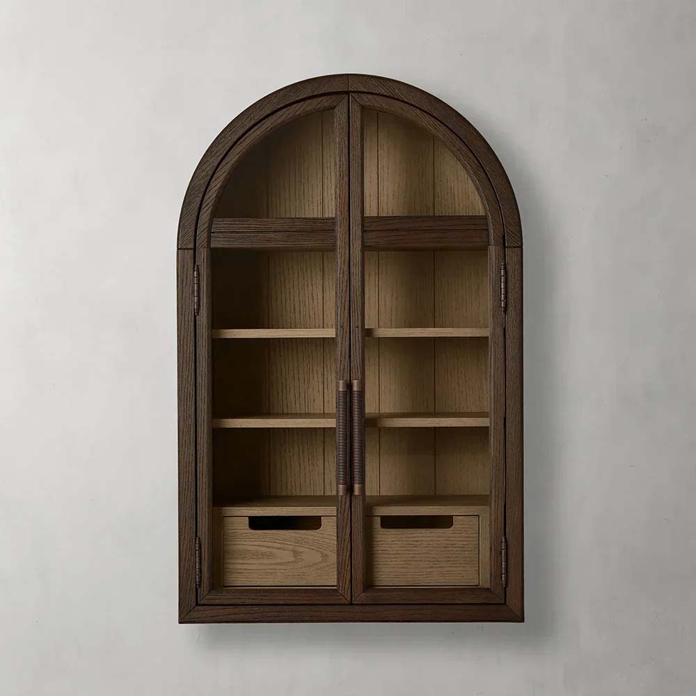 Hattie Medi Century Style Wall Mounted Storage Cabinet Wood Arched Drawers Cabinet