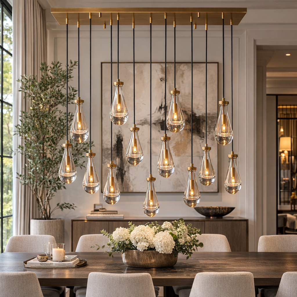 Raindrop Glass Rectangular Chandelier