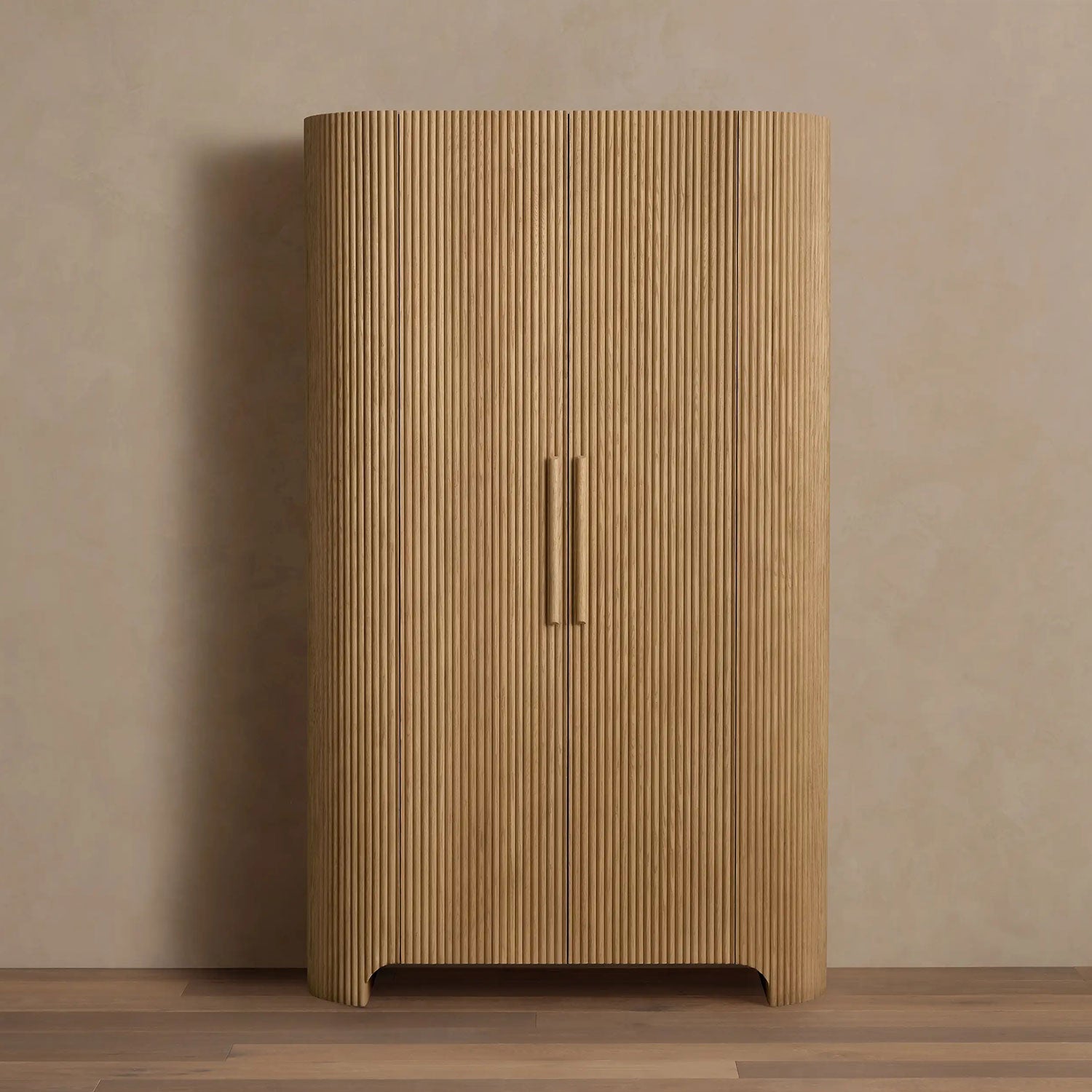 Astor Reeded Oak Tall Cabinet Living Room Bedroom Wood Storage Cabinet