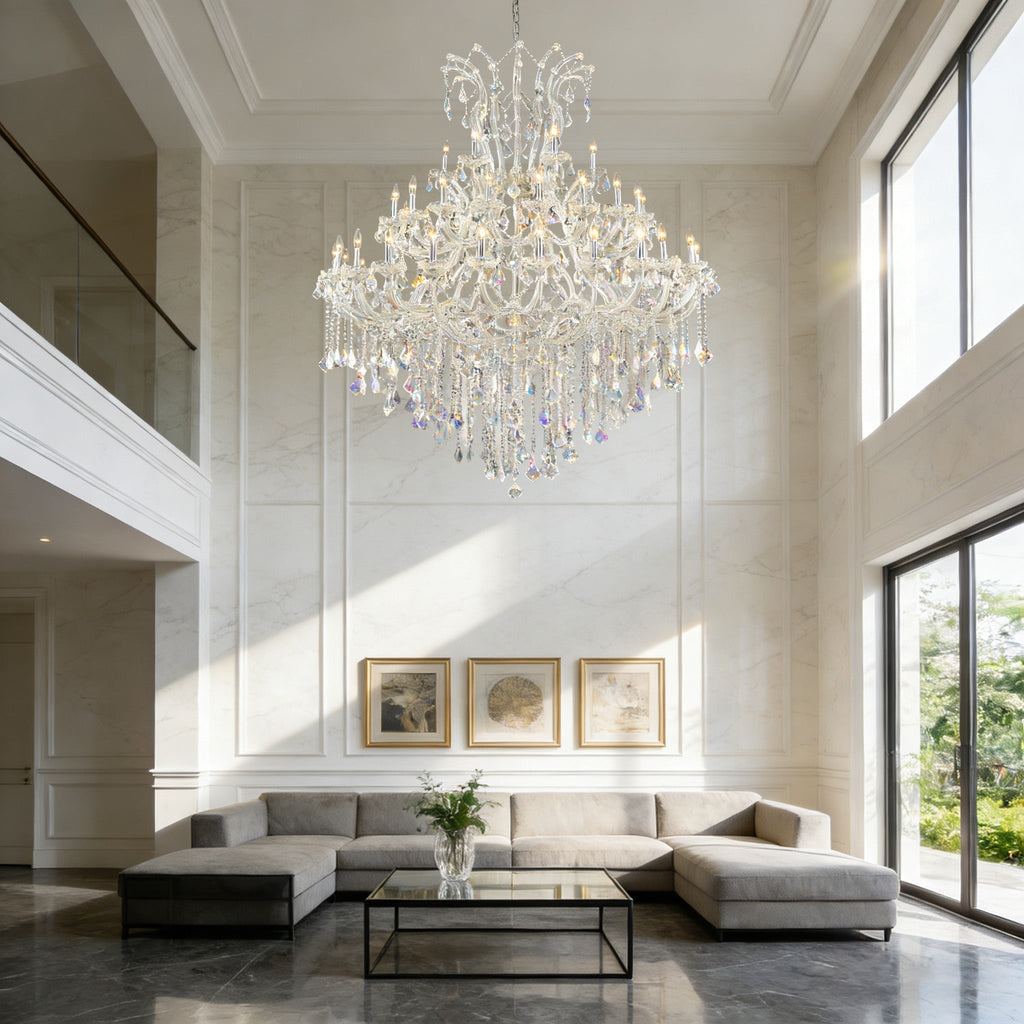 48 Lights Big Maria Theresa Chandelier 59X71 Inch Chrome Crystal Chandelier for Living Room