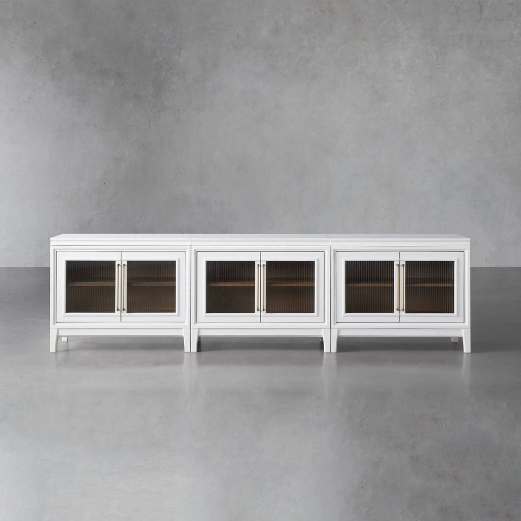 Rowan Modular Glass Door TV Stand Cabinet Mahogany Sideboard Wood Television Storage Unit