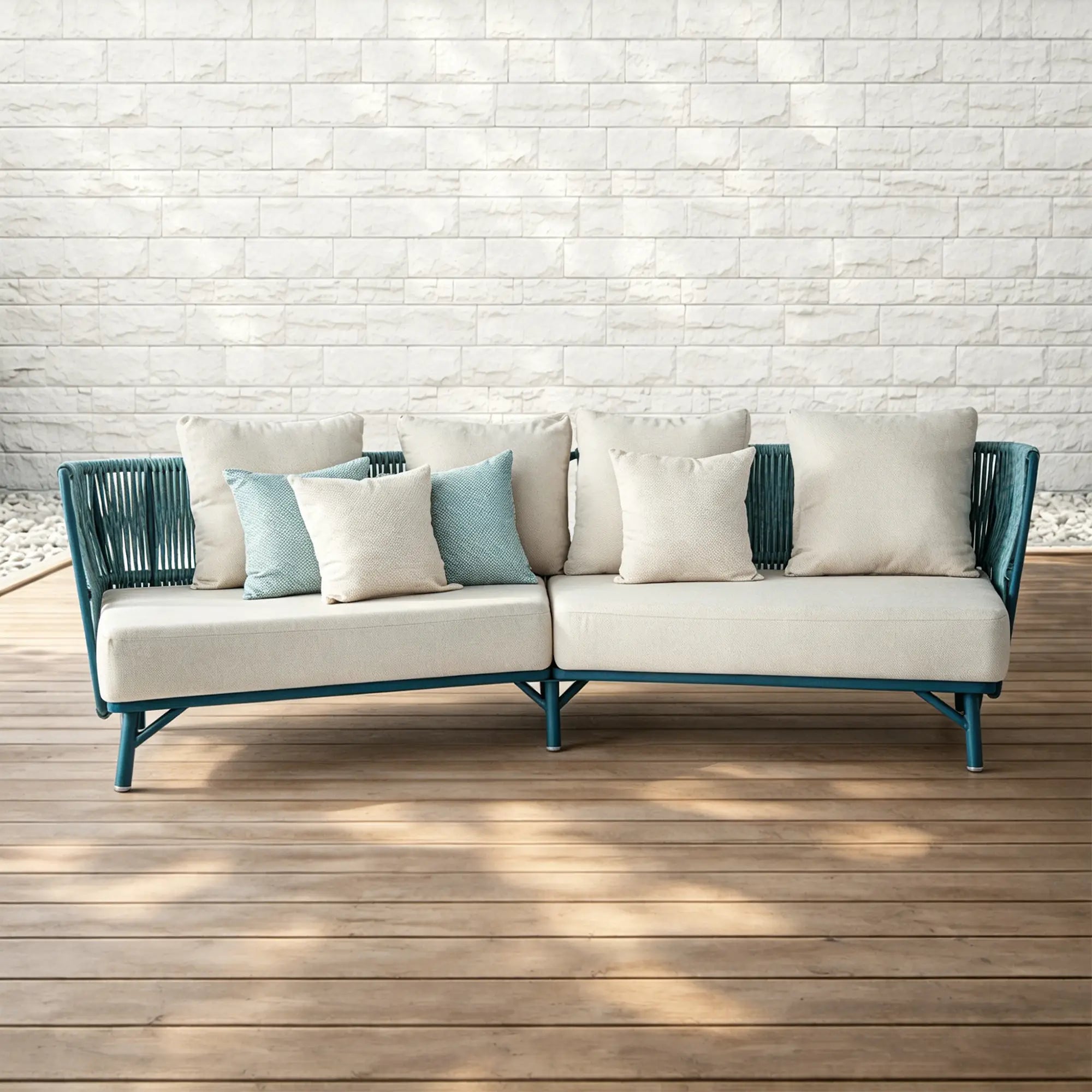 Avril Rope Accent Aluminum Outdoor Sofa in Acaco Blue