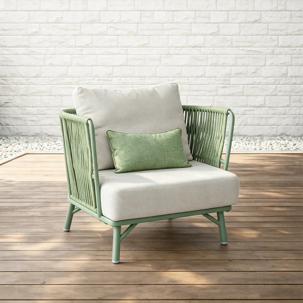 Avril Rope Accent Aluminum Outdoor Lounge Sofa in Cactus Green