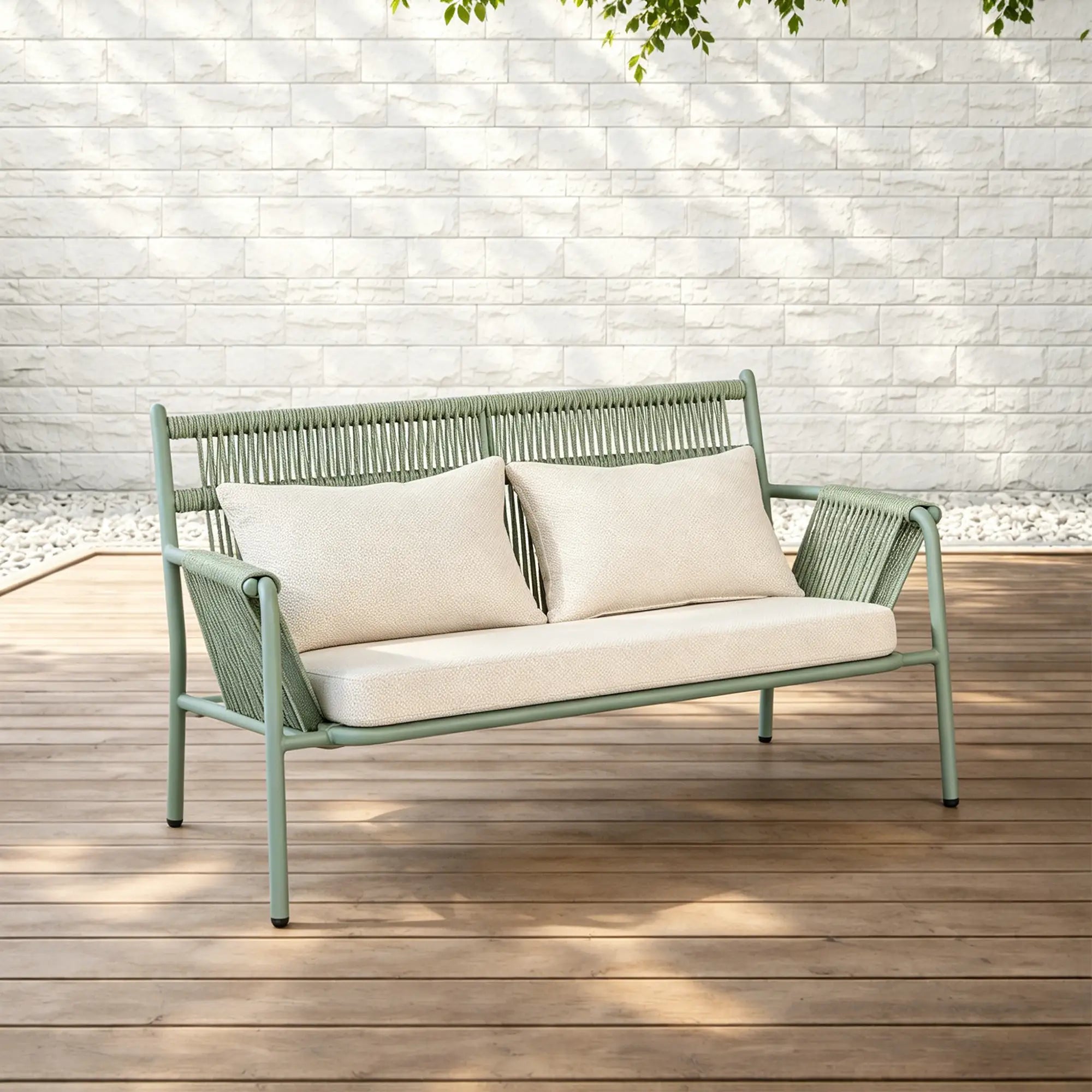 Avril Rope Accent Aluminum Outdoor Lounge Sofa in Cactus Green