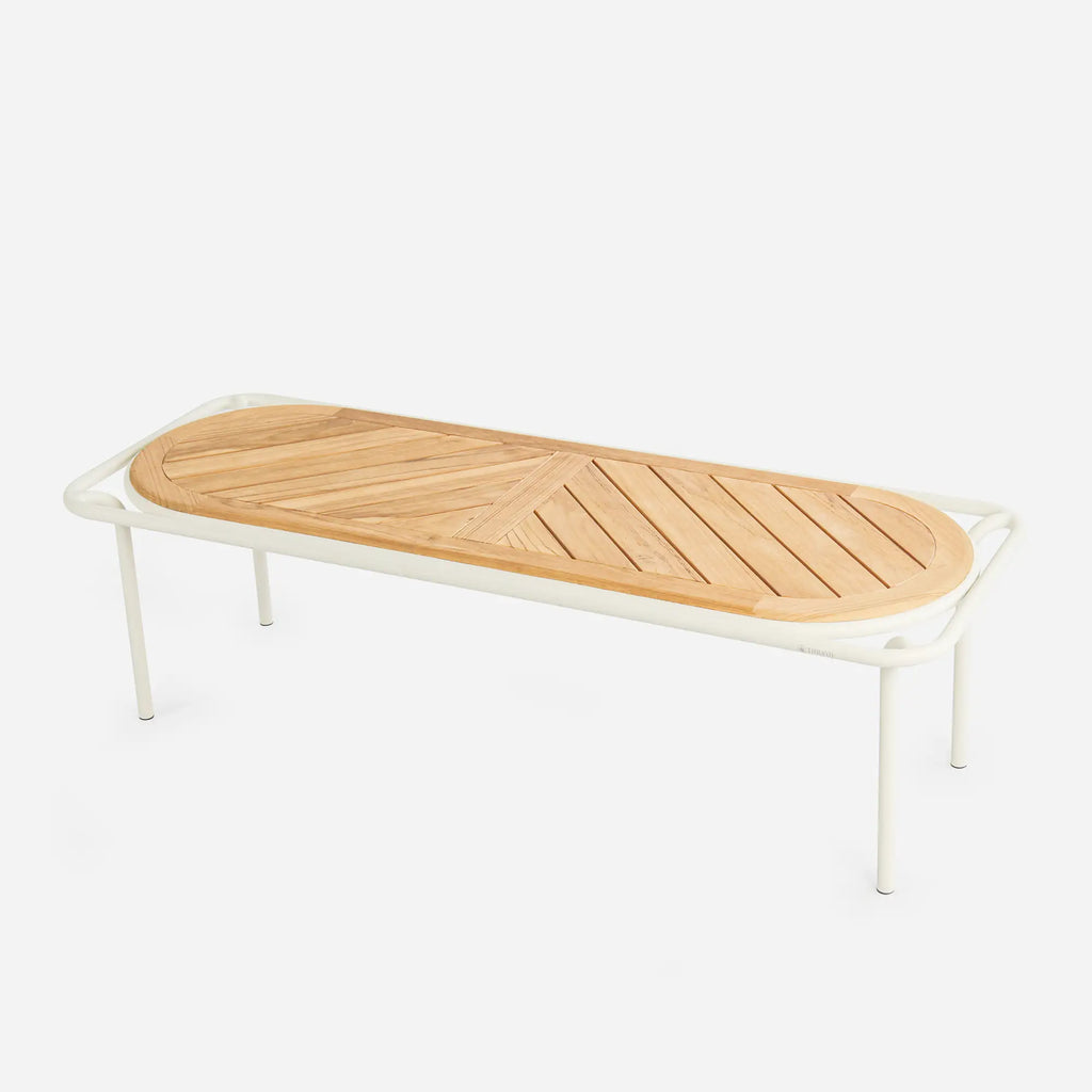 Avril Aluminum Outdoor Coffee Table with Teak Top
