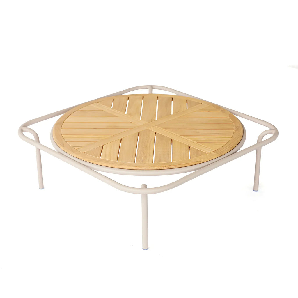 Avril Aluminum Outdoor Coffee Table with Teak Top