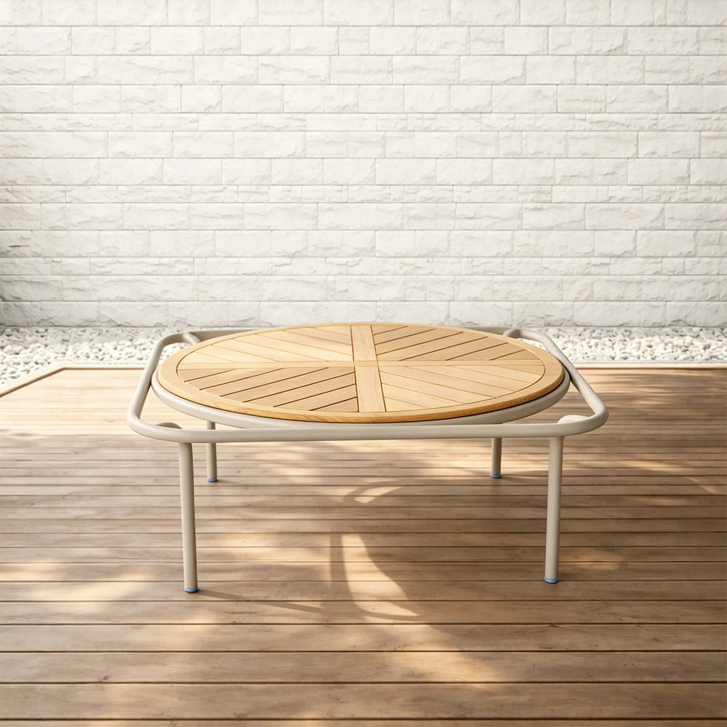 Avril Aluminum Outdoor Coffee Table with Teak Top