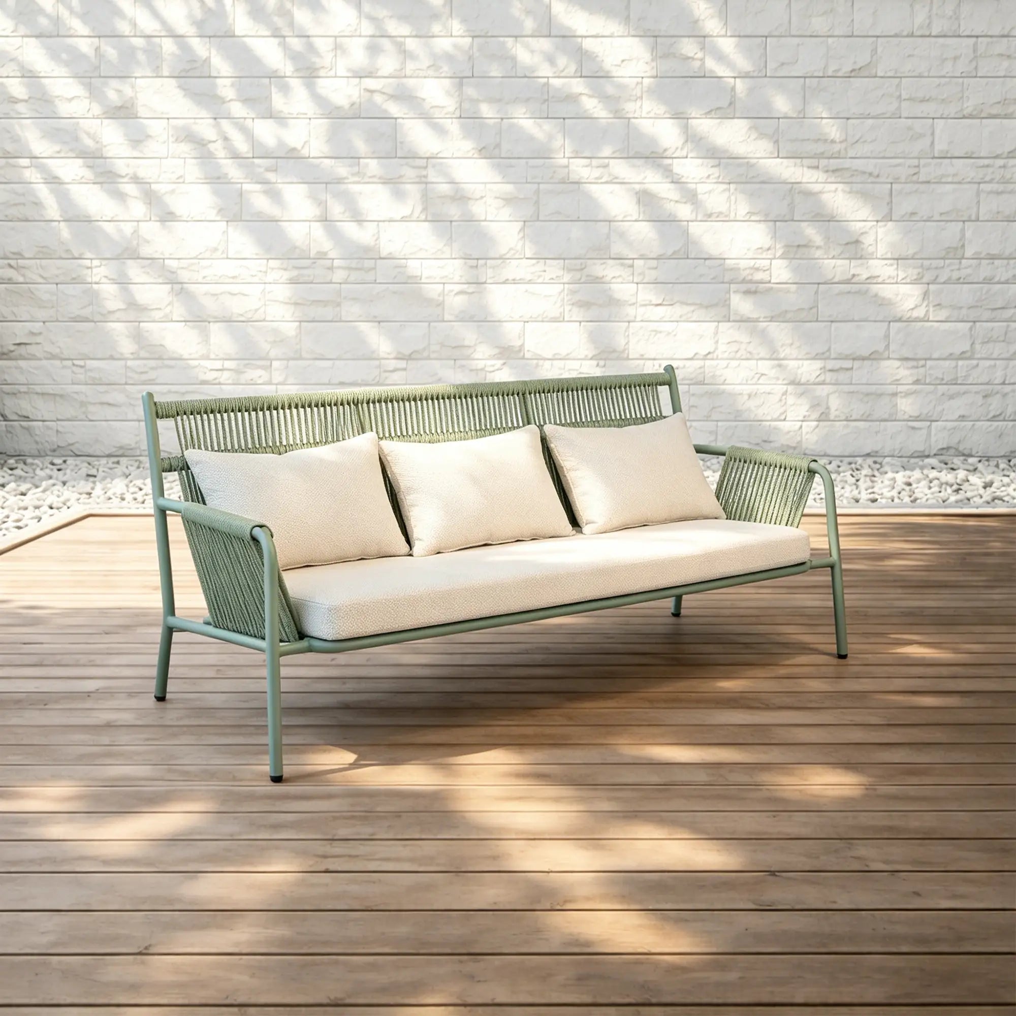 Avril Rope Accent Aluminum Outdoor Lounge Sofa in Cactus Green