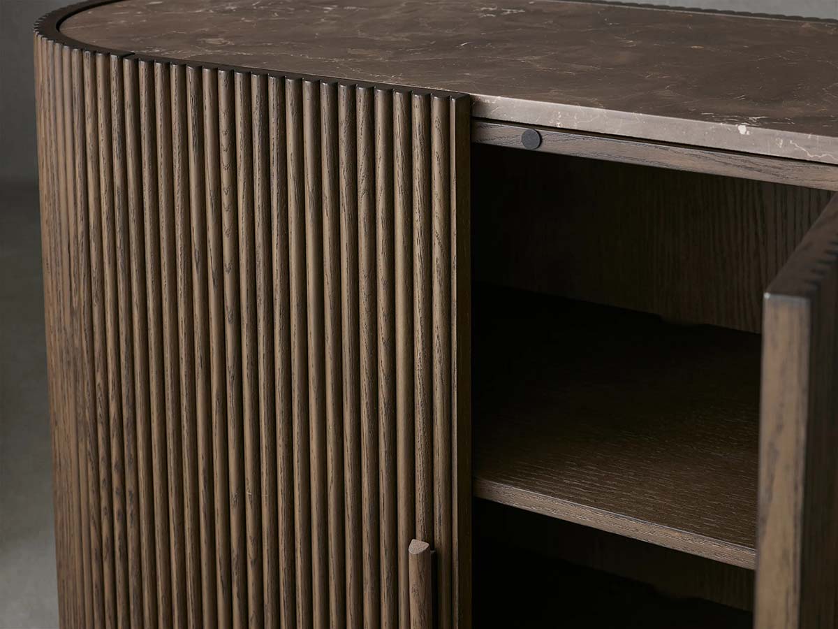 Astor Marble Top Hall Chest Oak Wood Sideboards Reeded Entrance Storage Cabinet
