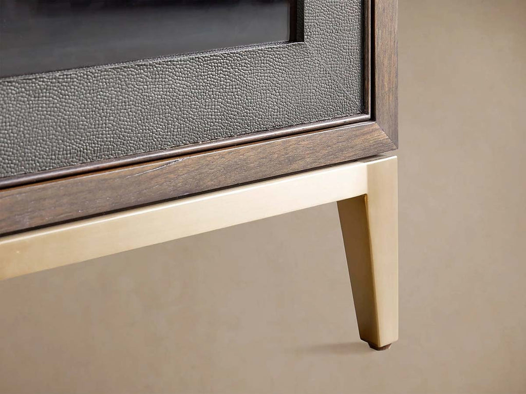 Malone Textured Leather Tall Display Cabinet Wood Storage Cabinet with Glass Doors