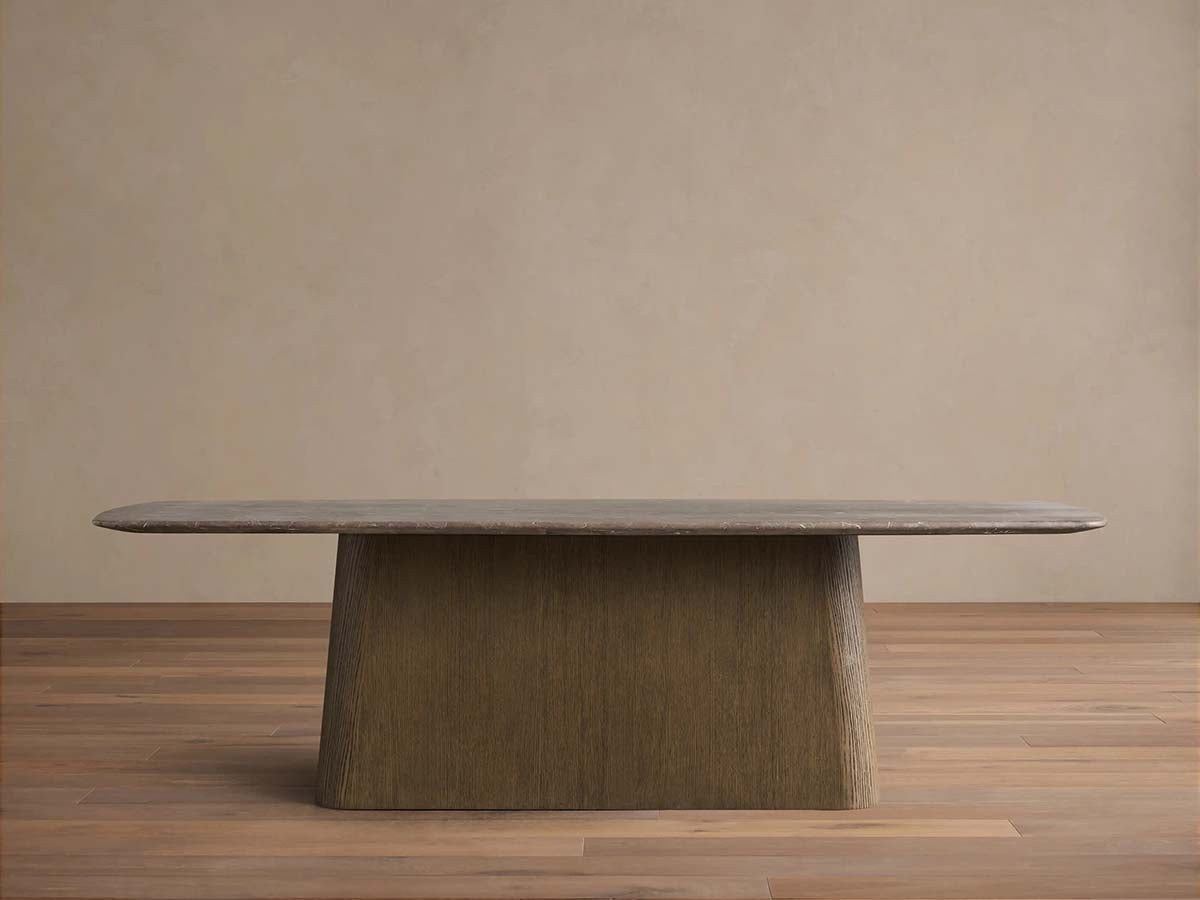 Saint Germain Natural Stone Marble Dining Table with Wood Toulouse Base