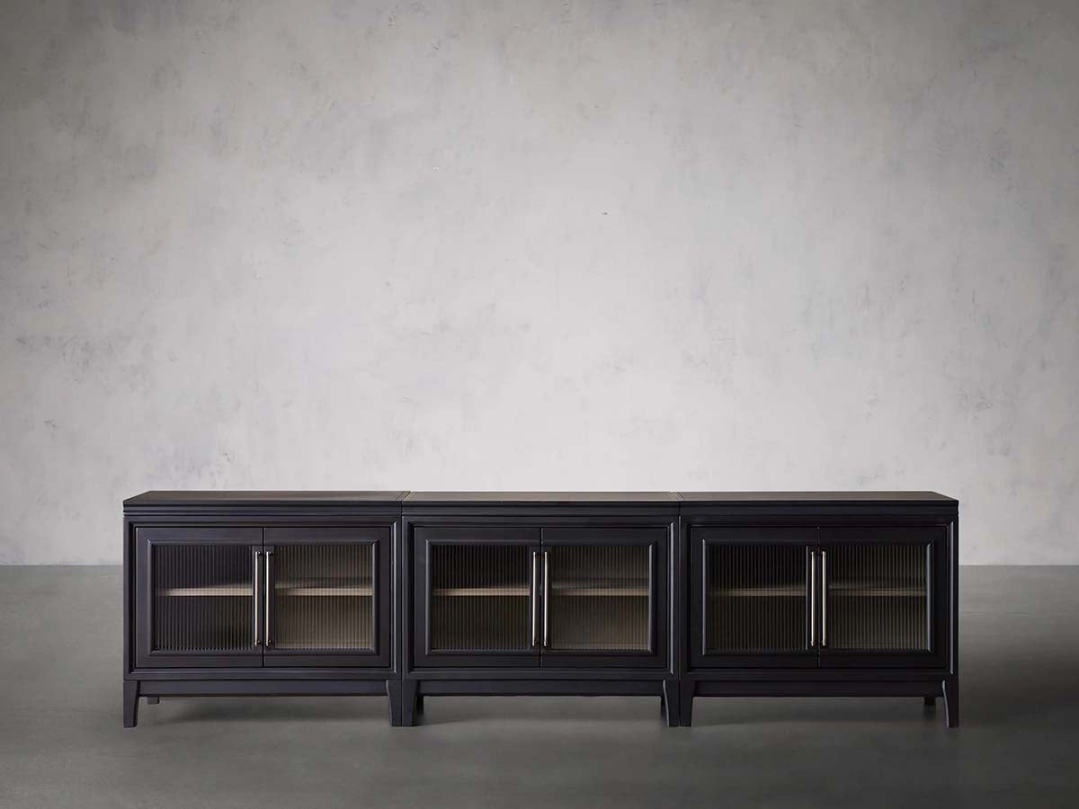 Rowan Modular Glass Door TV Stand Cabinet Mahogany Sideboard Wood Television Storage Unit