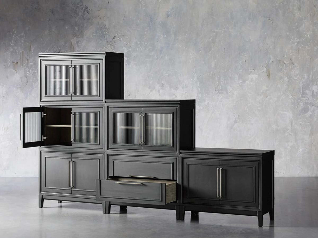 Rowan Wood Modular Wall Unit Mahogany Storage Cabinet with Reeded Glass