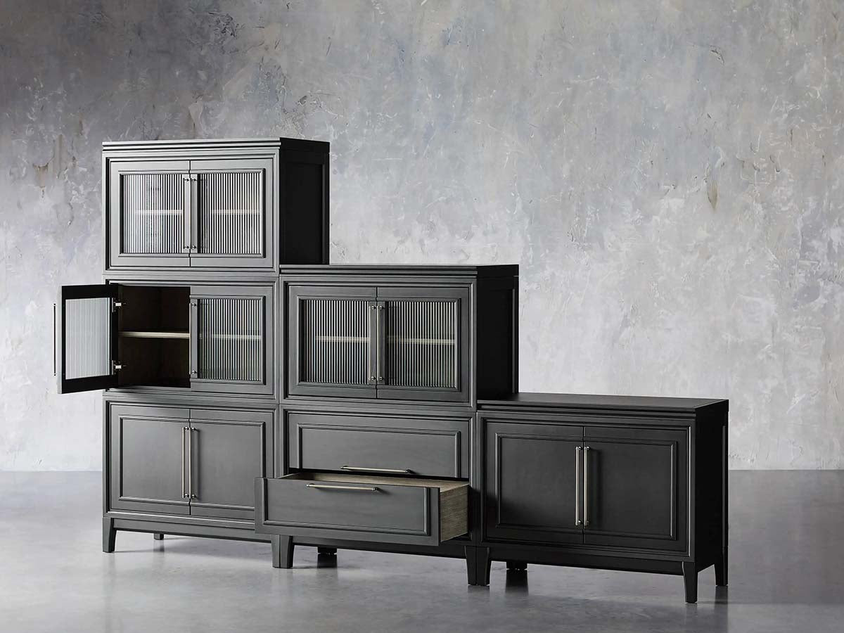 Rowan Wood Modular Wall Unit Mahogany Storage Cabinet with Reeded Glass