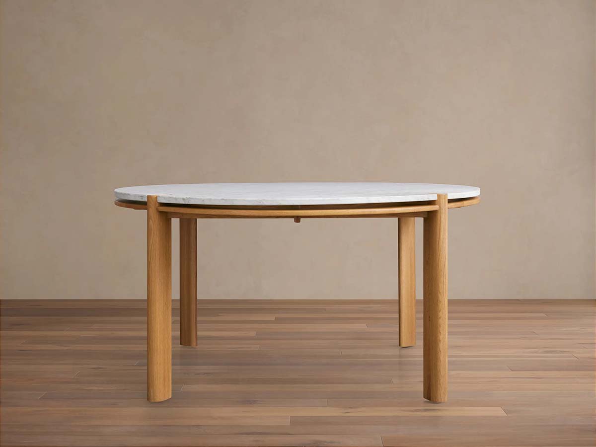 Pyet 48" Round Carrara Marble Top Dining Table with Oak Base