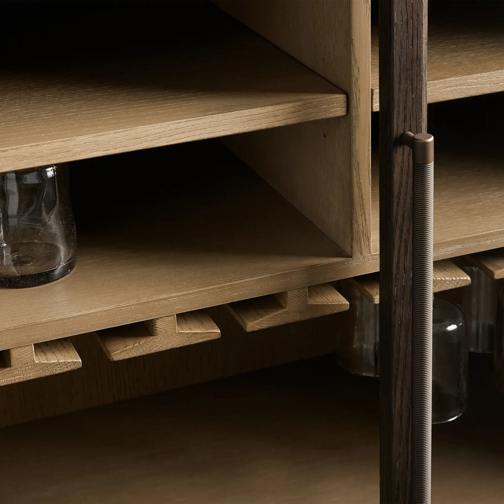 Hattie Wood Low Bar Cabinet Mid-century Modern Oak Wine cabinet