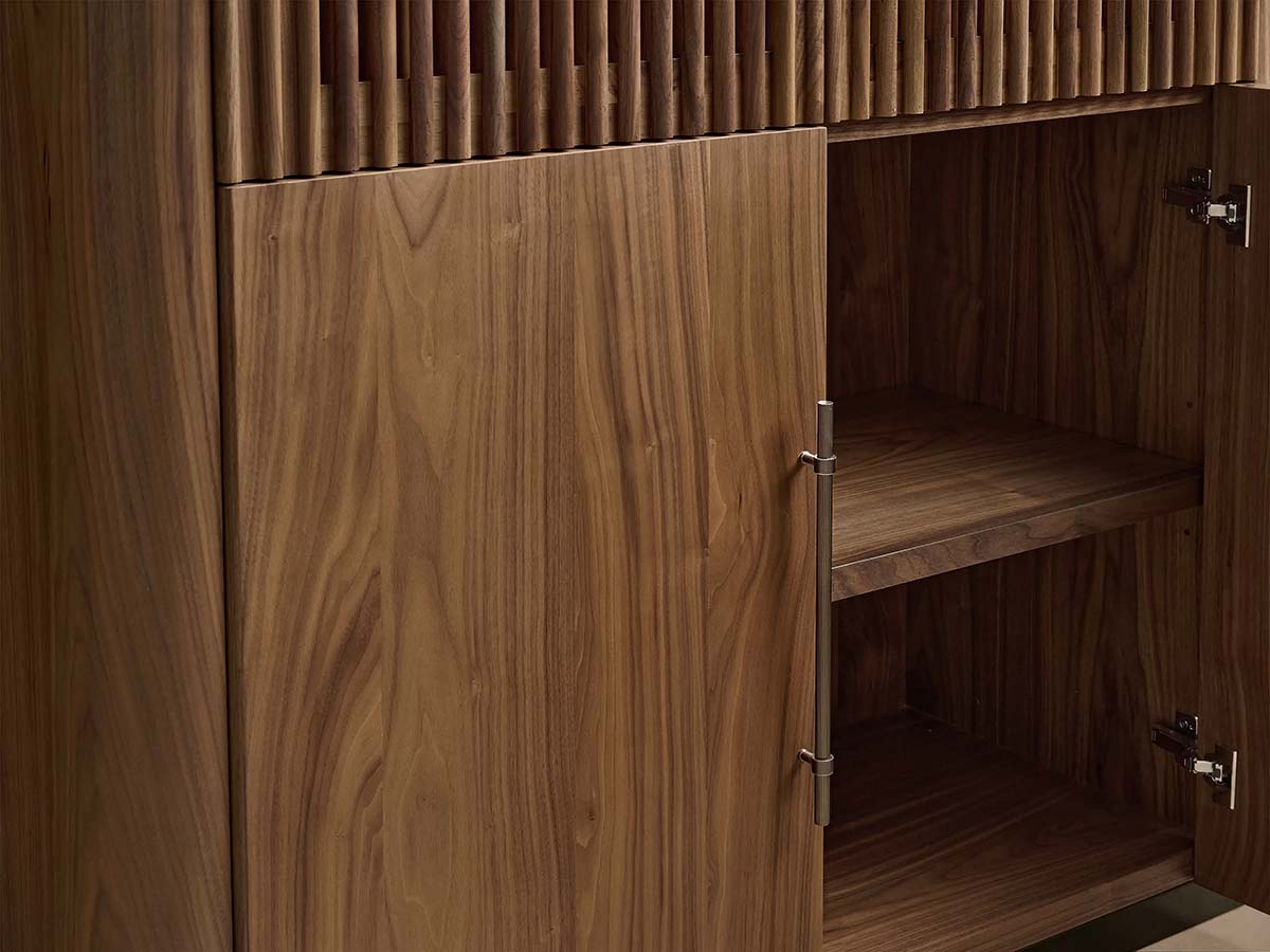 Piermont Modular Reeded Tall Display Cabinet Black Walnut Bookcase with Bronze Plinth Base