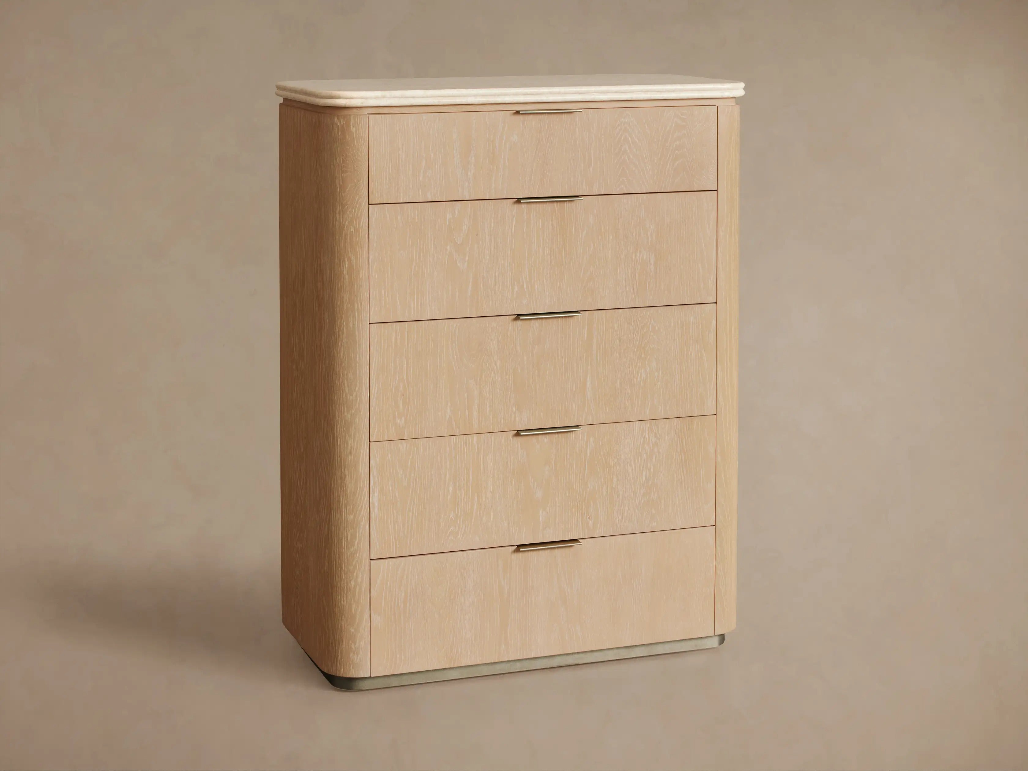 Caden Five-Drawer Dresser in Walnut with Stone Top and Soft-Close Drawers