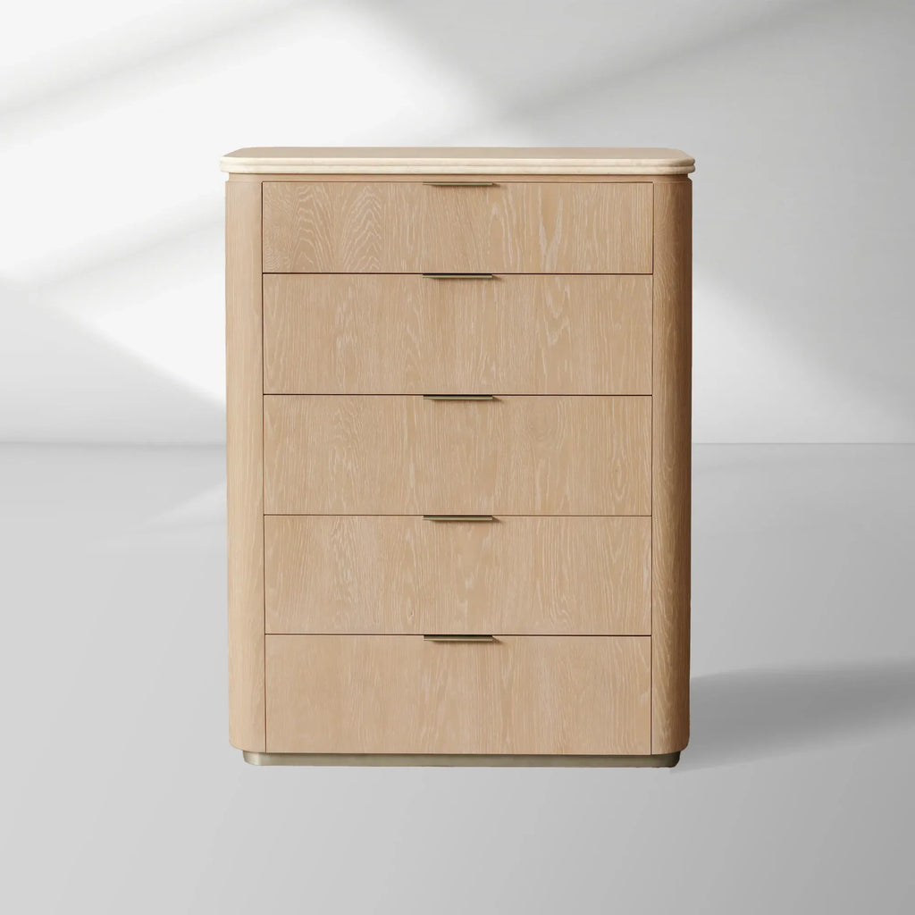 Caden Five-Drawer Dresser in Walnut with Stone Top and Soft-Close Drawers