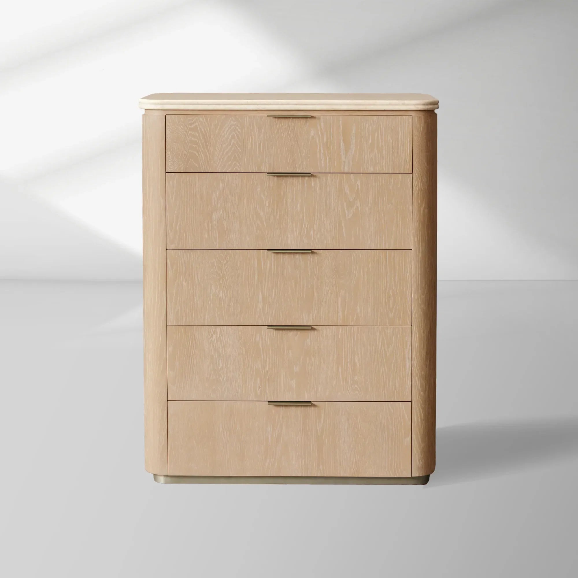 Caden Five-Drawer Dresser in Walnut with Stone Top and Soft-Close Drawers
