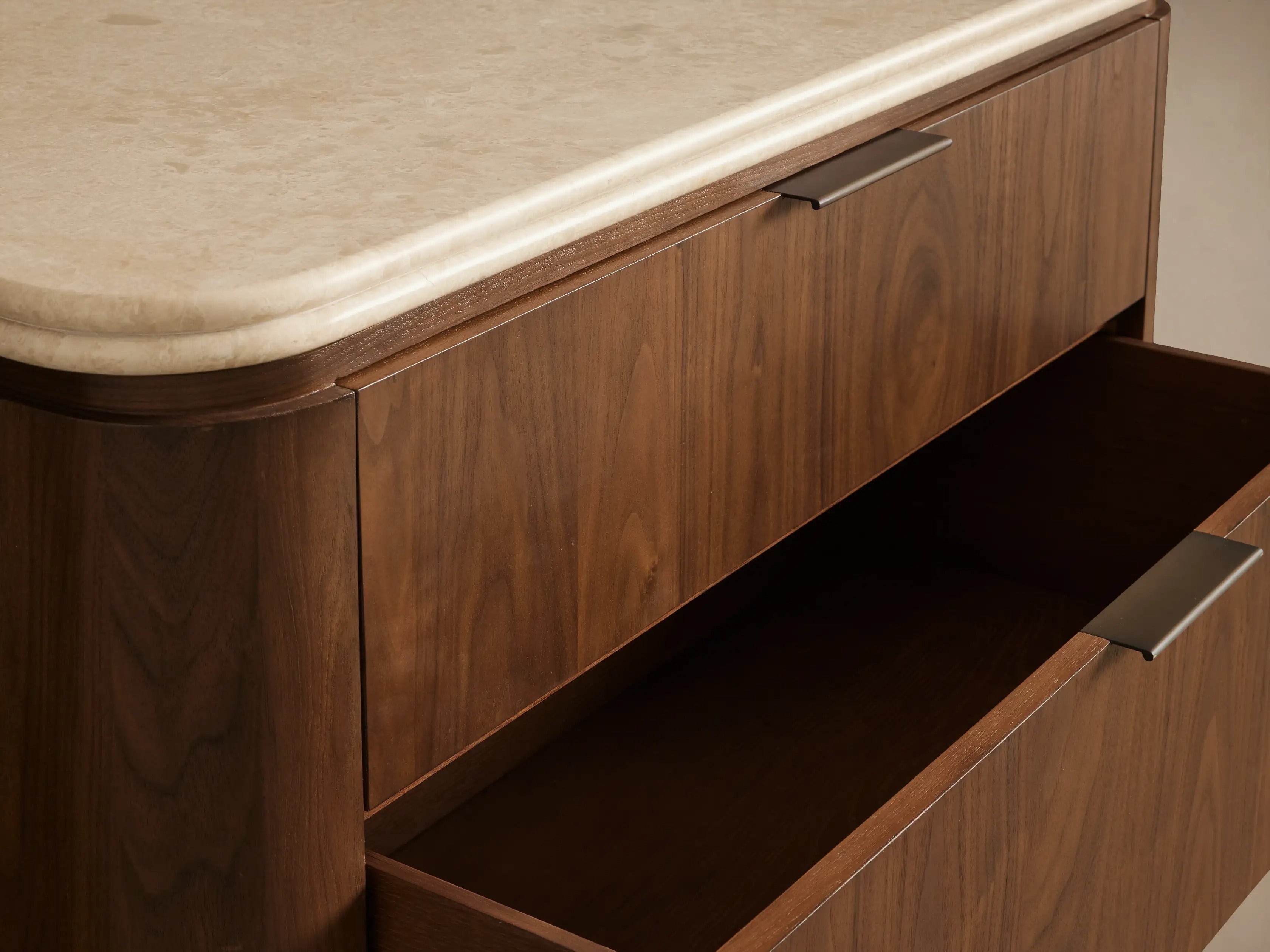 Caden Five-Drawer Dresser in Walnut with Stone Top and Soft-Close Drawers
