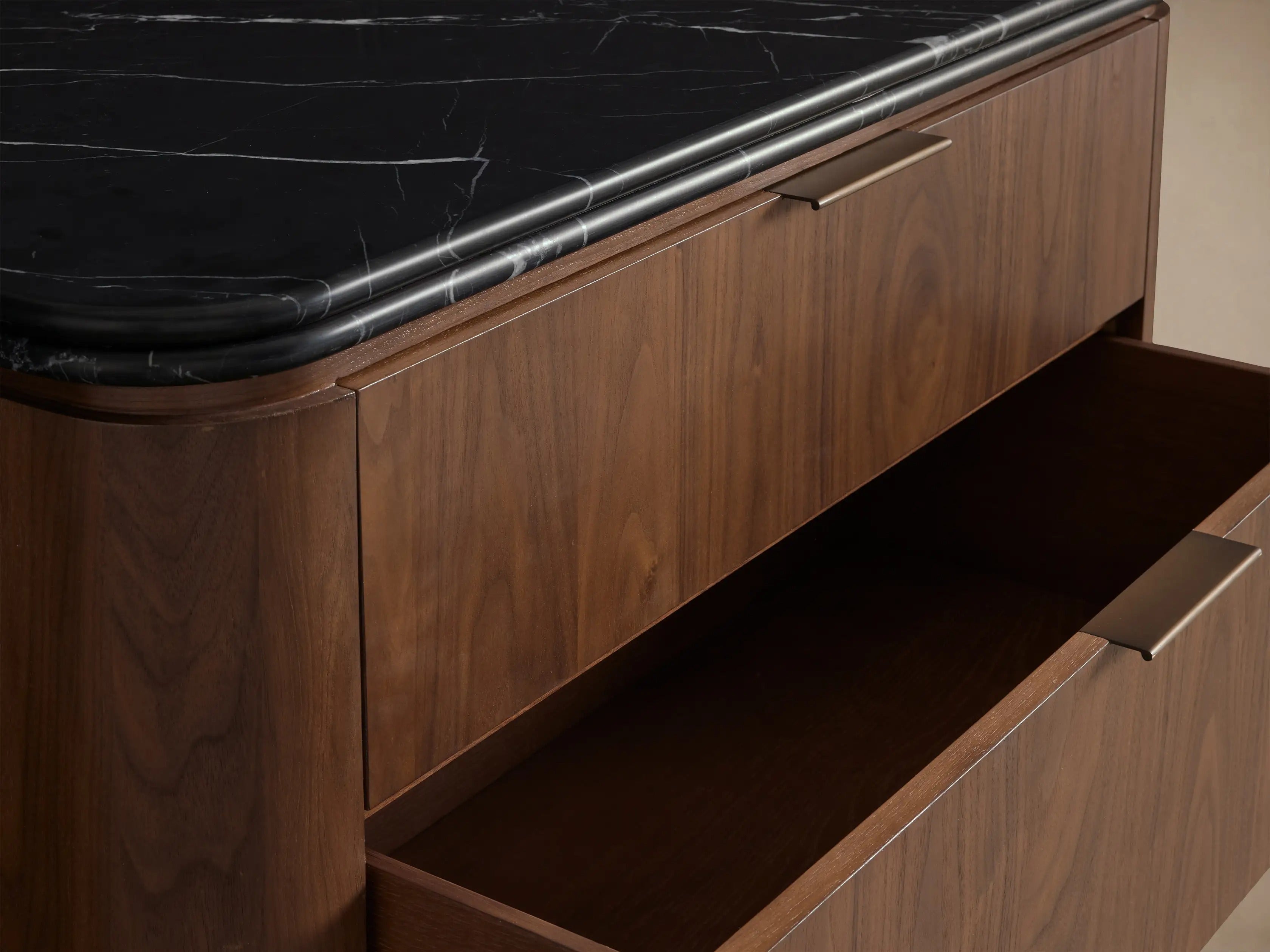 Caden Five-Drawer Dresser in Walnut with Stone Top and Soft-Close Drawers