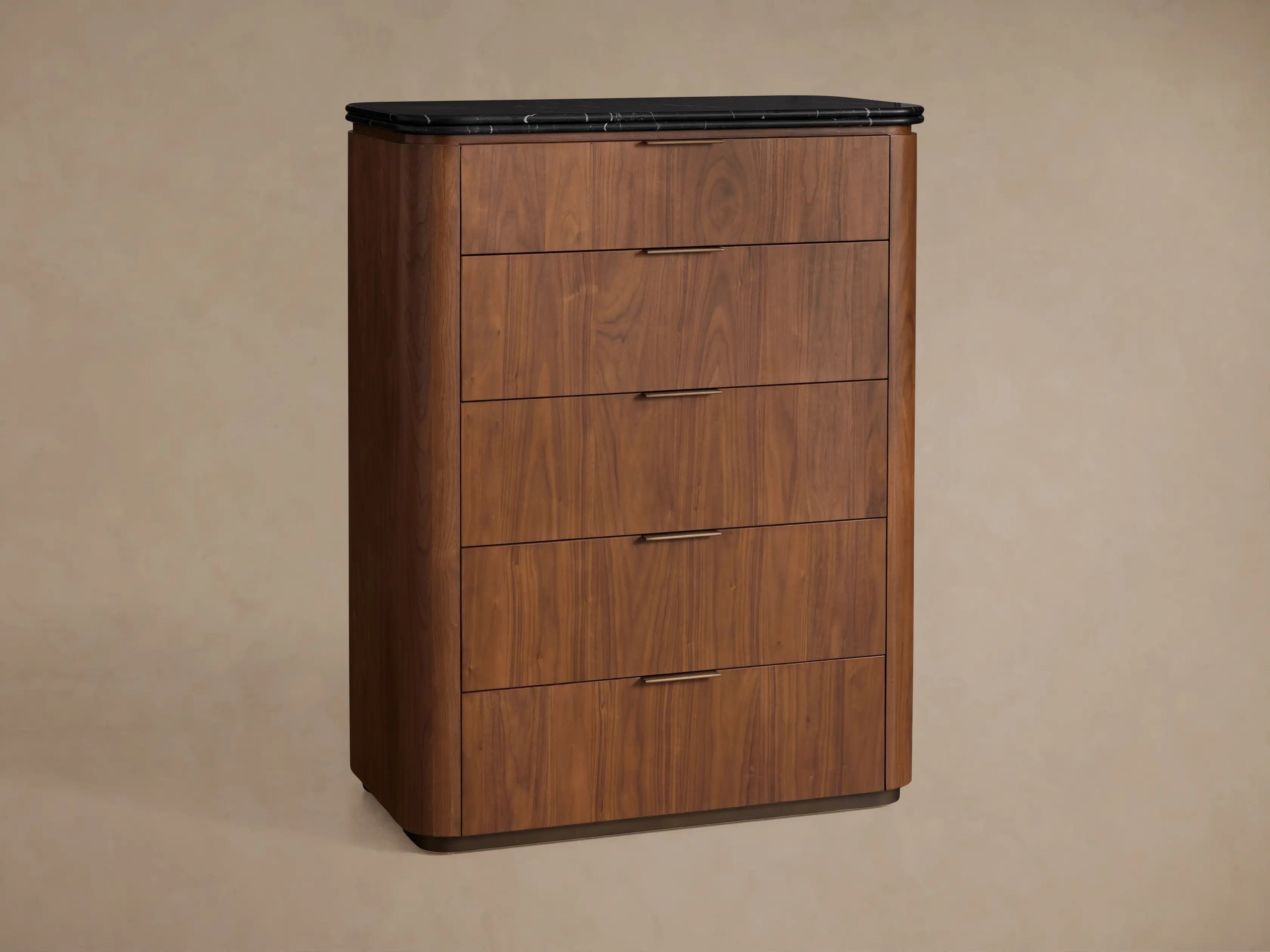 Caden Five-Drawer Dresser in Walnut with Stone Top and Soft-Close Drawers