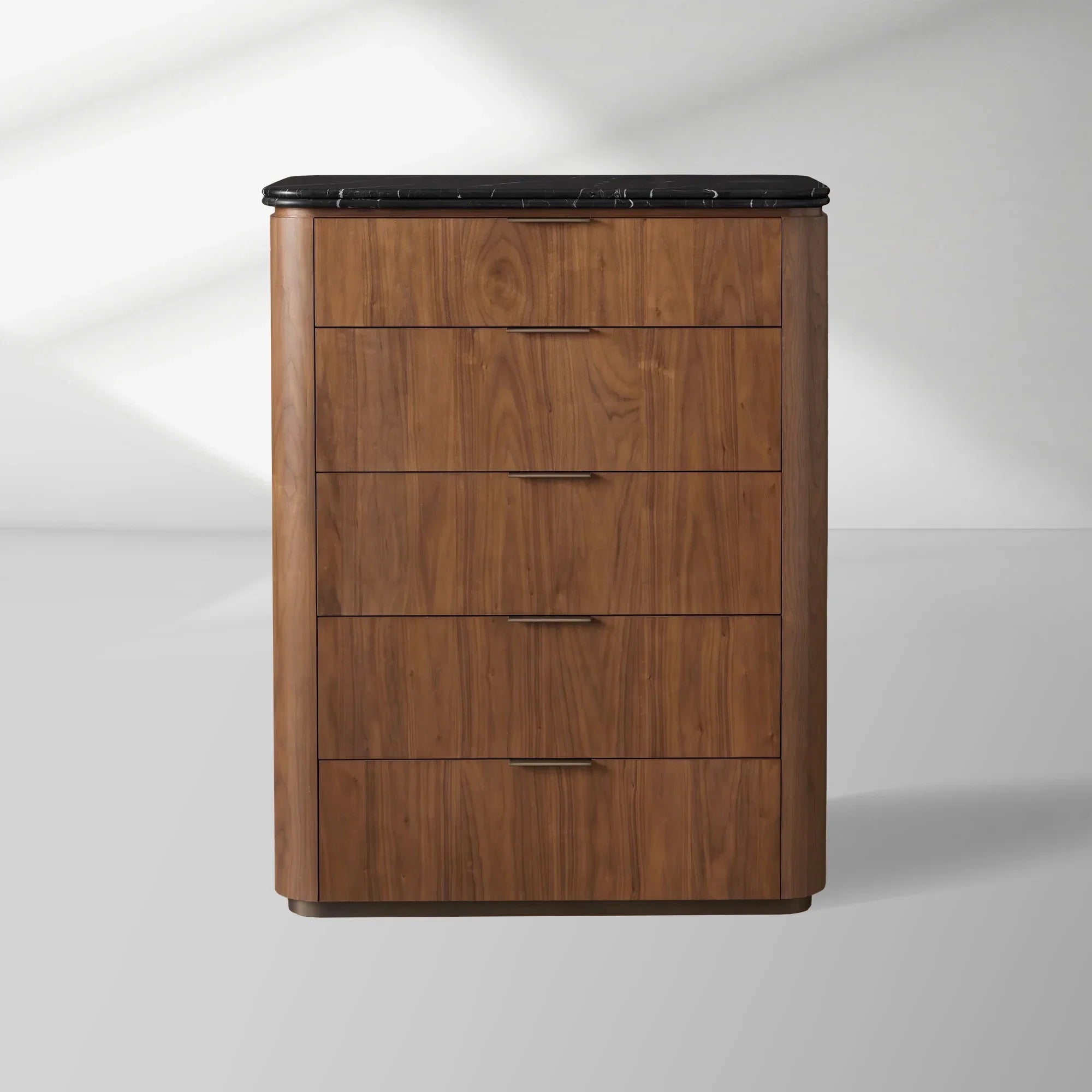 Caden Five-Drawer Dresser in Walnut with Stone Top and Soft-Close Drawers