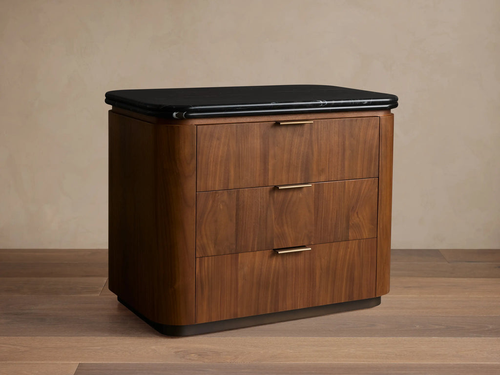 Caden Nightstand in Walnut with Stone Top and Soft-Close Drawer