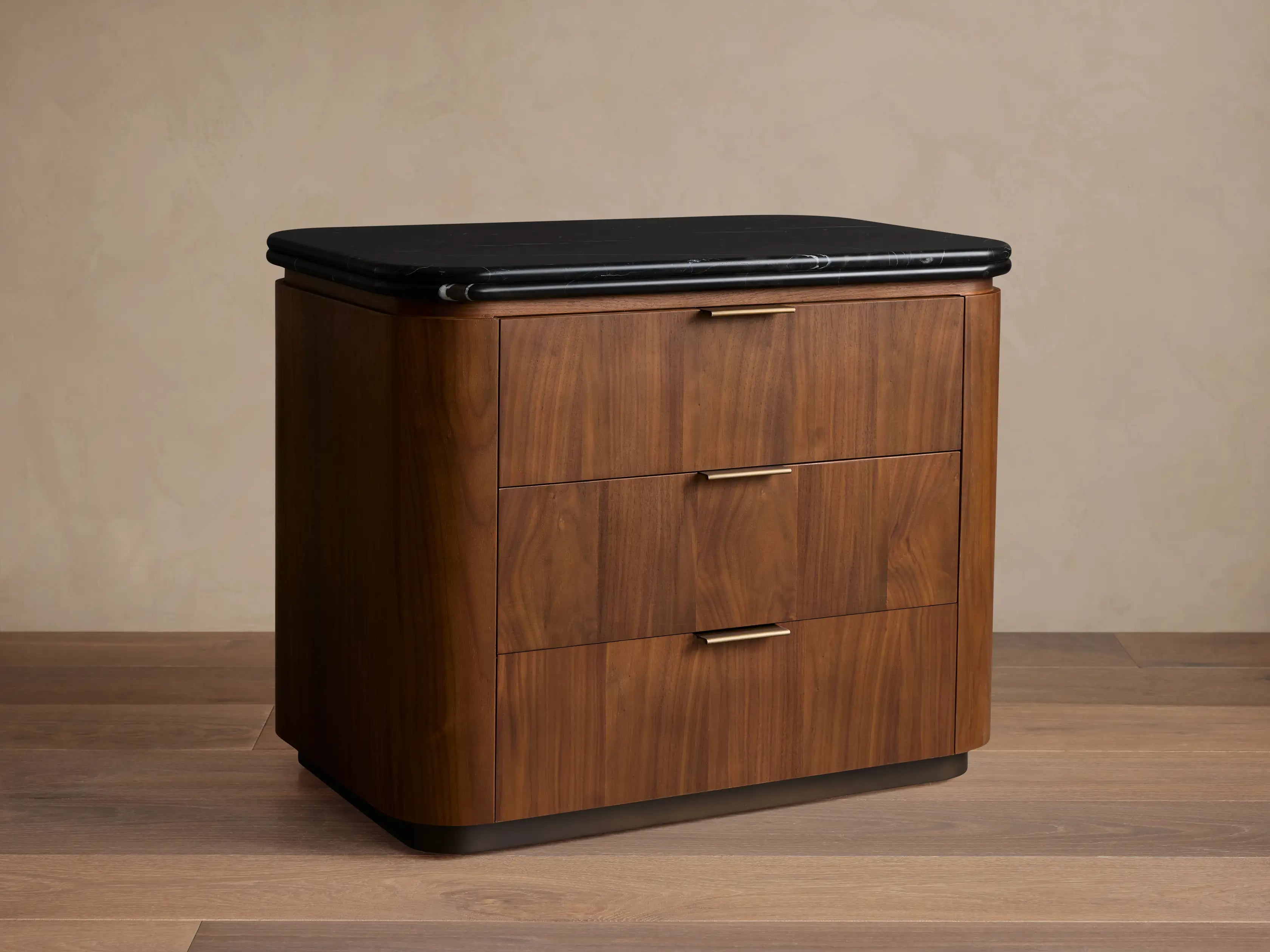Caden Nightstand in Walnut with Stone Top and Soft-Close Drawer