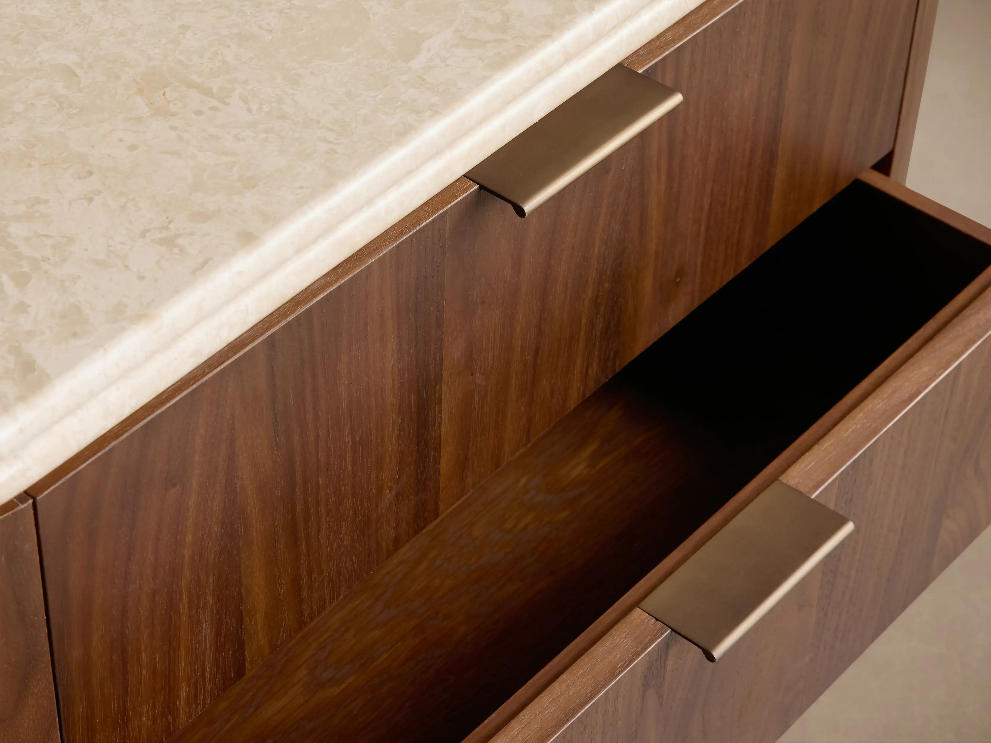 Caden Nightstand in Walnut with Stone Top and Soft-Close Drawer