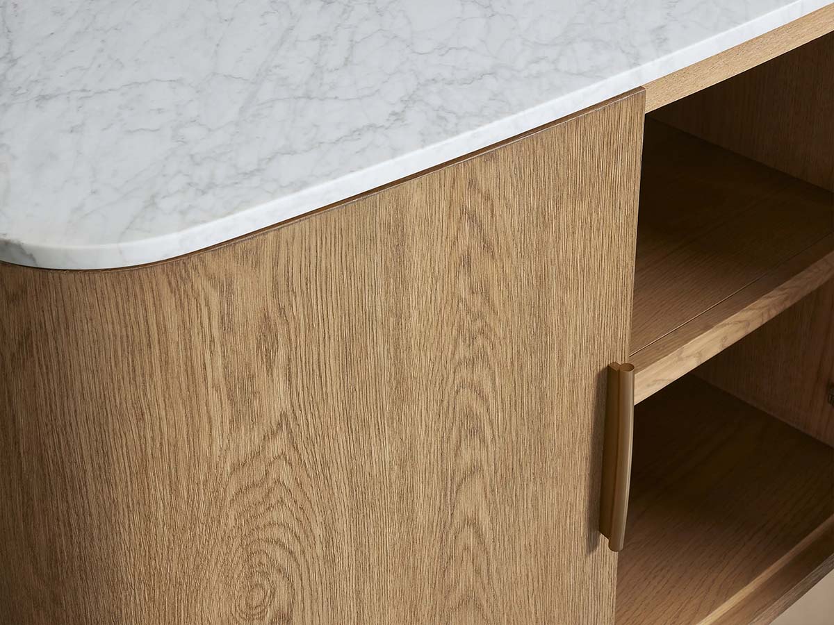 Danny Marble Top Sideboard Oak Wood Buffet Buffet Table Cabinet Country Entryways TV Cabinet
