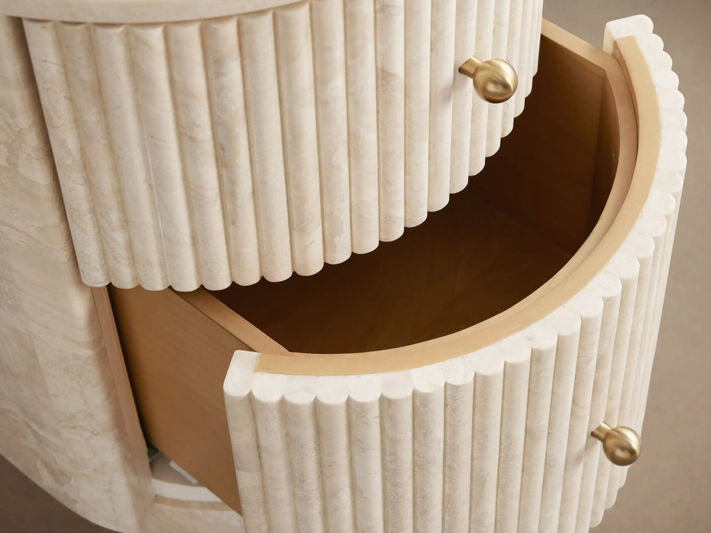 Clementine Reeded Stone Nightstand with Storage