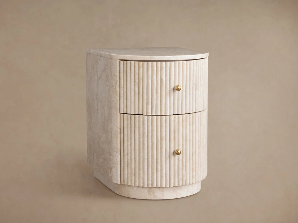 Clementine Reeded Stone Nightstand with Storage