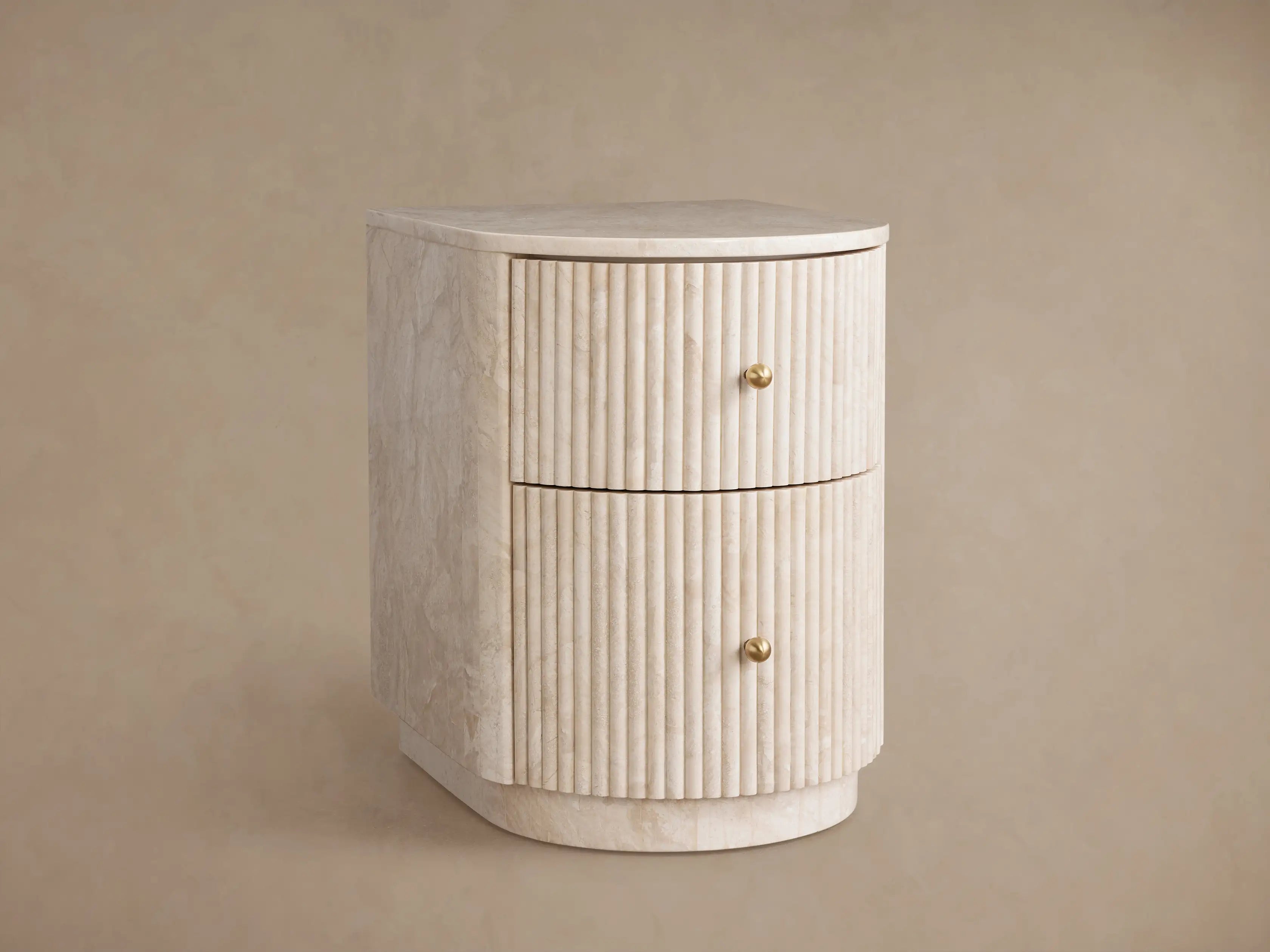 Clementine Reeded Stone Nightstand with Storage