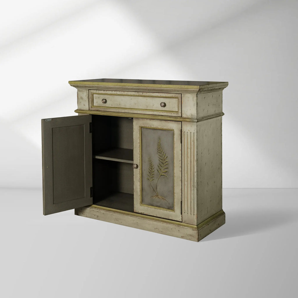 Cosetta Antique Ltalian Sideboard Fern Motif Buffet Table Living Room Wood Entryways Cabinet