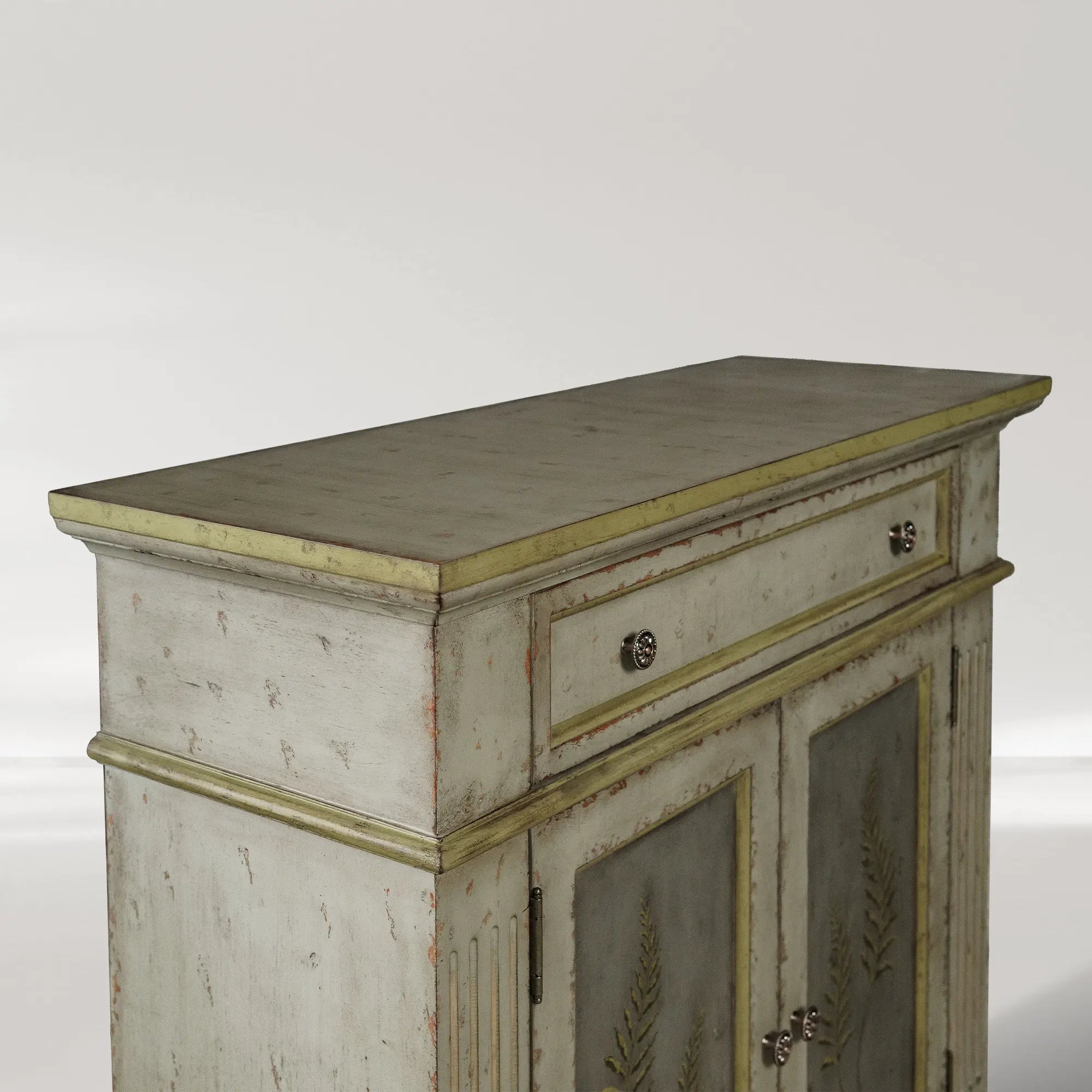 Cosetta Antique Ltalian Sideboard Fern Motif Buffet Table Living Room Wood Entryways Cabinet