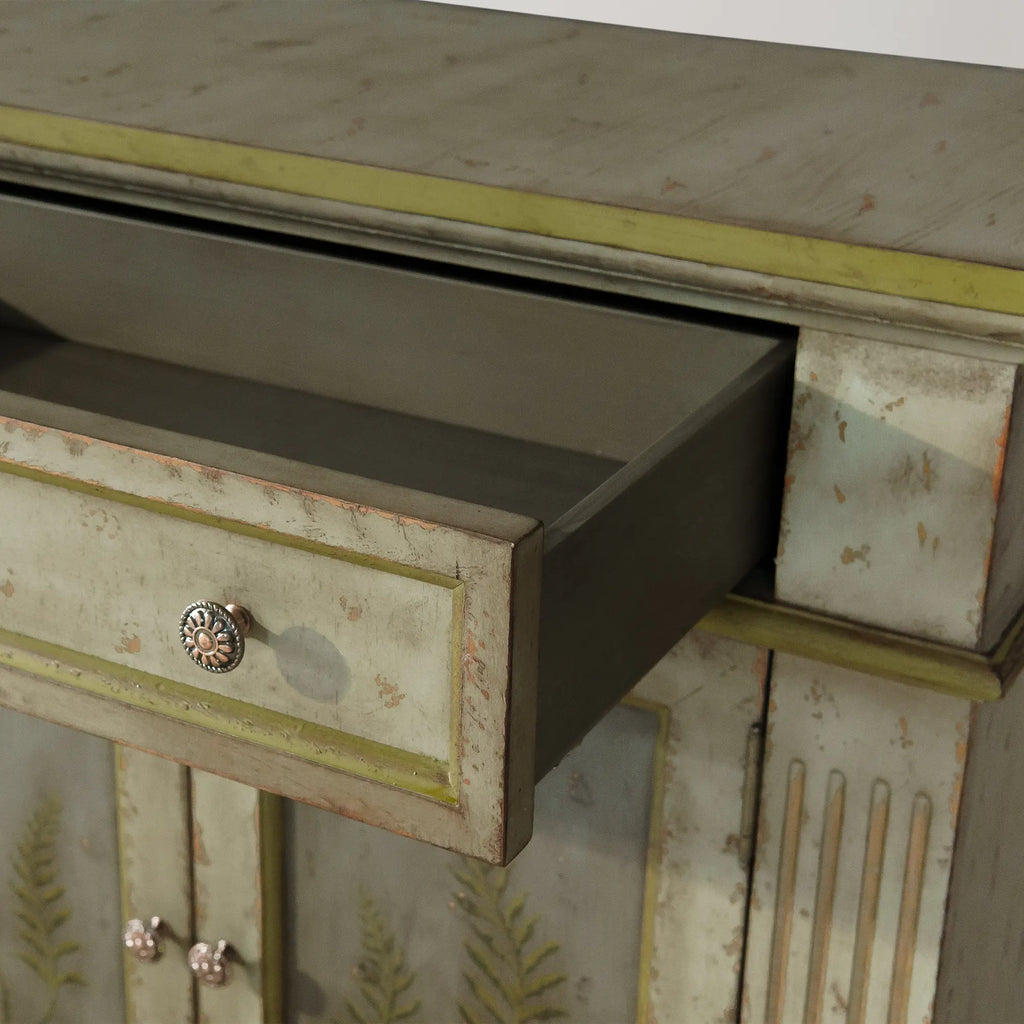 Cosetta Antique Ltalian Sideboard Fern Motif Buffet Table Living Room Wood Entryways Cabinet
