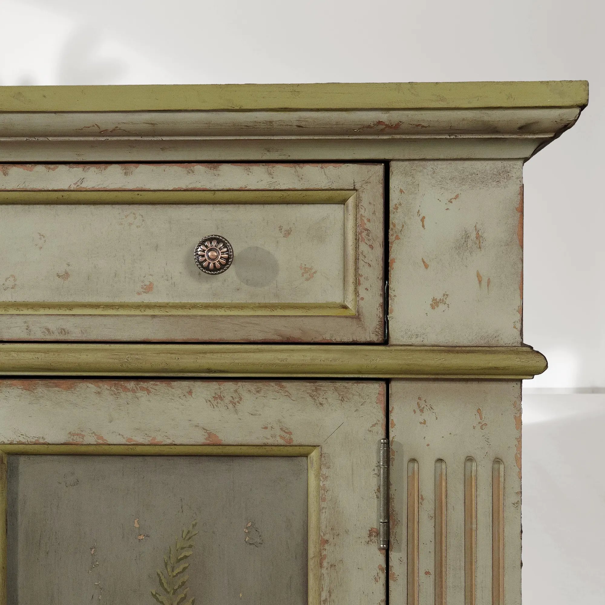 Cosetta Antique Ltalian Sideboard Fern Motif Buffet Table Living Room Wood Entryways Cabinet