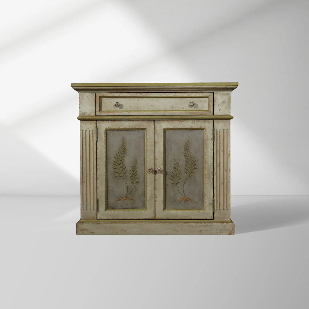 Cosetta Antique Ltalian Sideboard Fern Motif Buffet Table Living Room Wood Entryways Cabinet