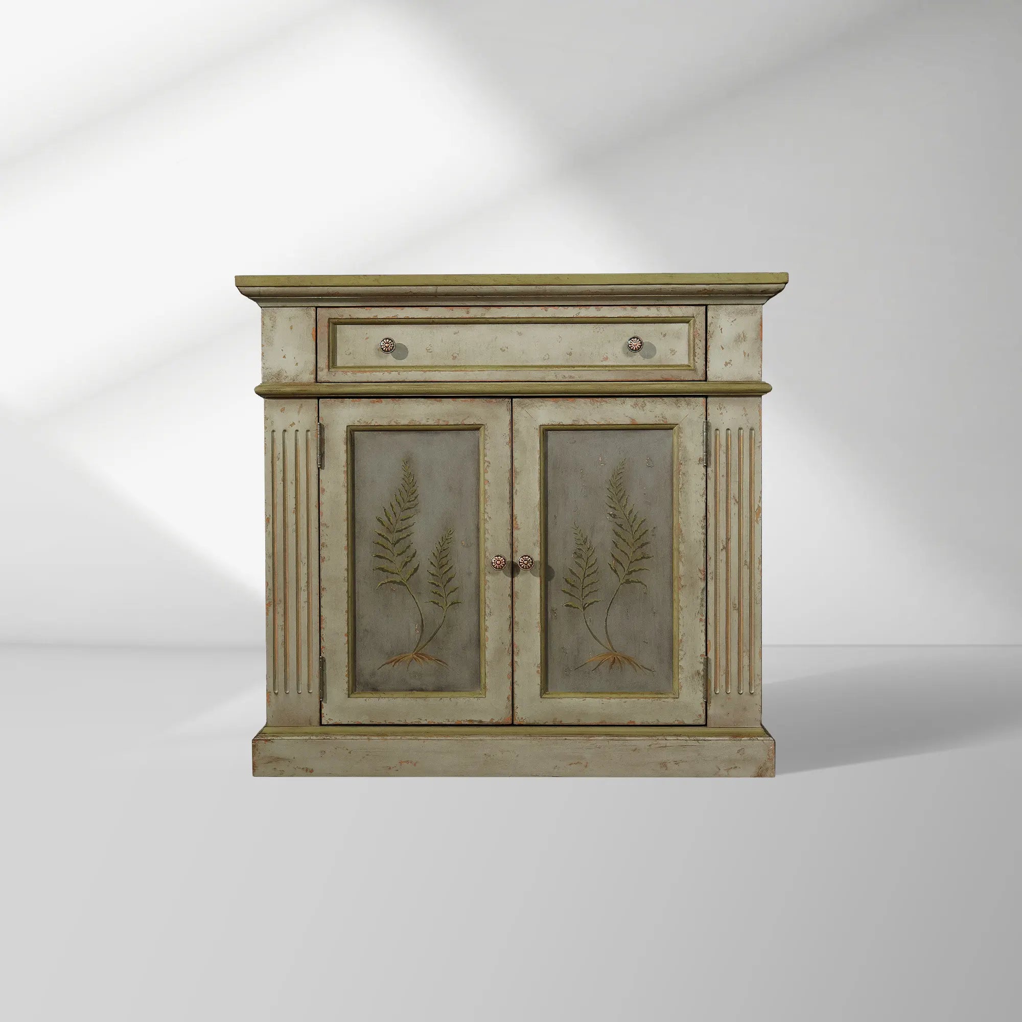 Cosetta Antique Ltalian Sideboard Fern Motif Buffet Table Living Room Wood Entryways Cabinet
