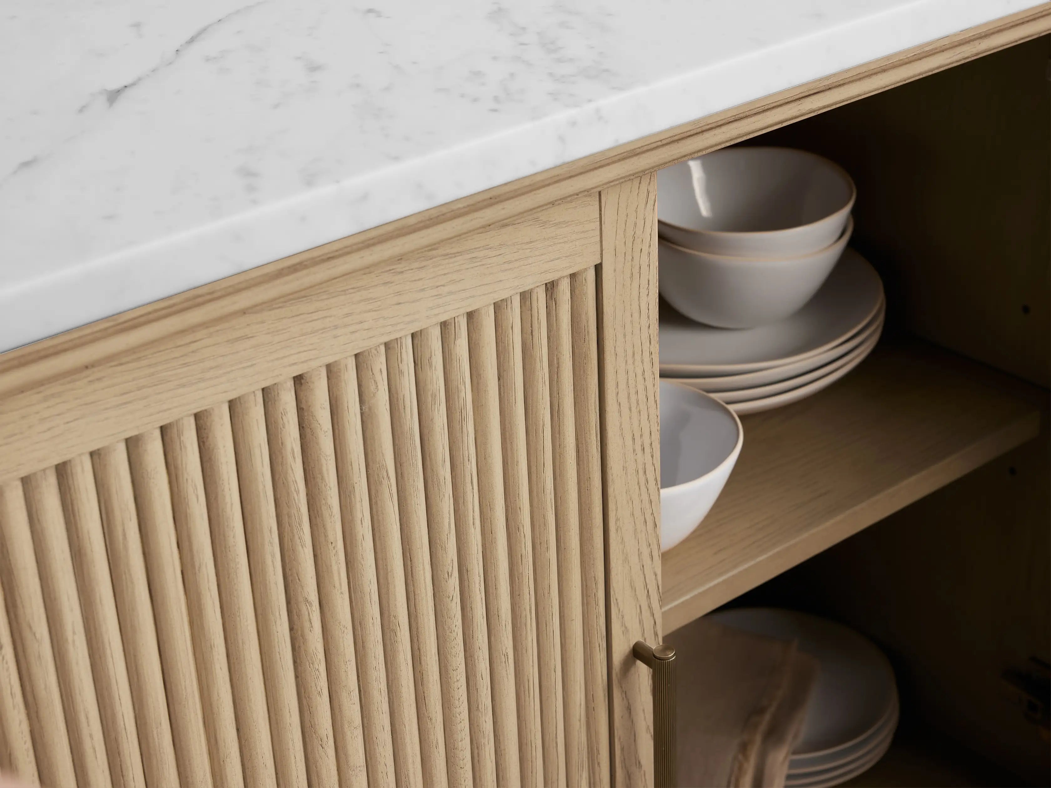Coventry Buffet Cabinet with Carrara Marble Top and Adjustable Shelf