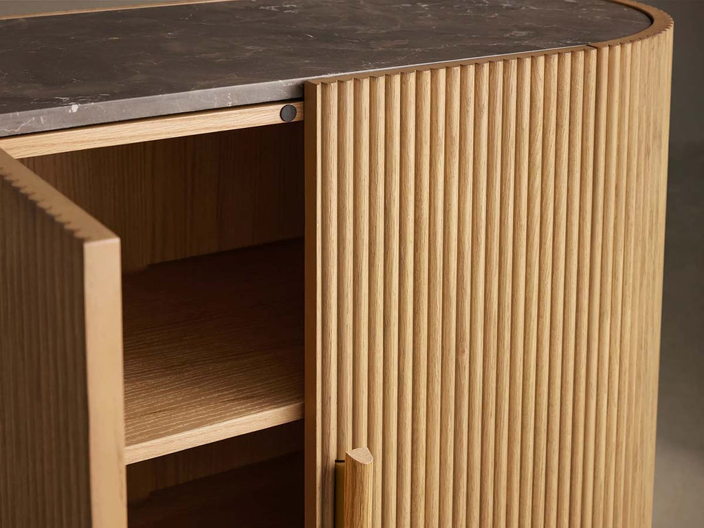 Astor Marble Top Hall Chest Oak Wood Sideboards Reeded Entrance Storage Cabinet