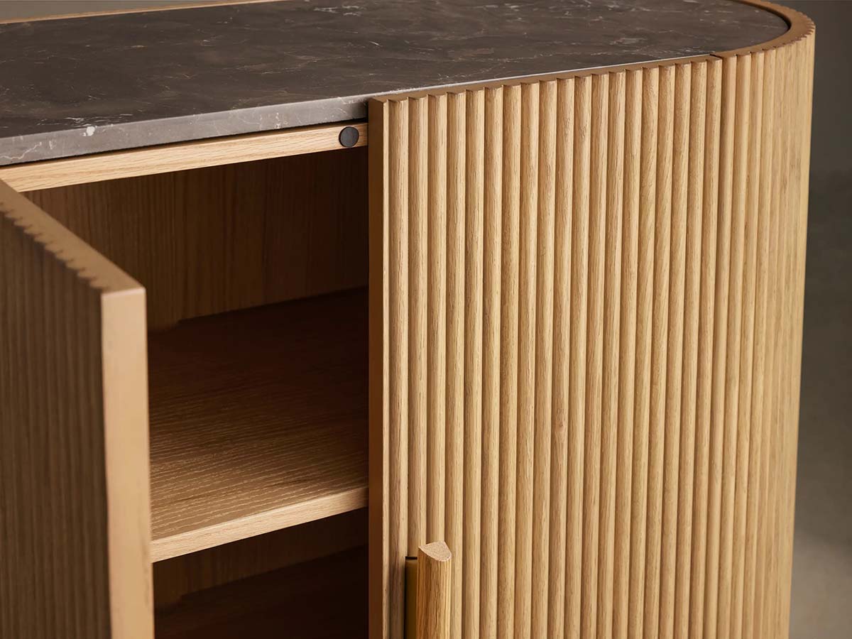 Astor Marble Top Hall Chest Oak Wood Sideboards Reeded Entrance Storage Cabinet