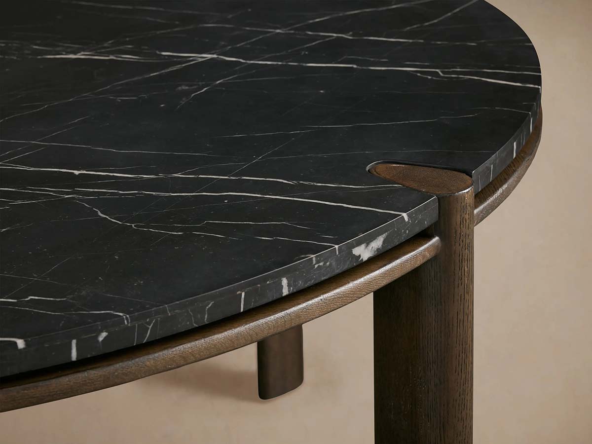 Pyet Round Floating Marble Stone Top Dining Table with Oak Wood Base