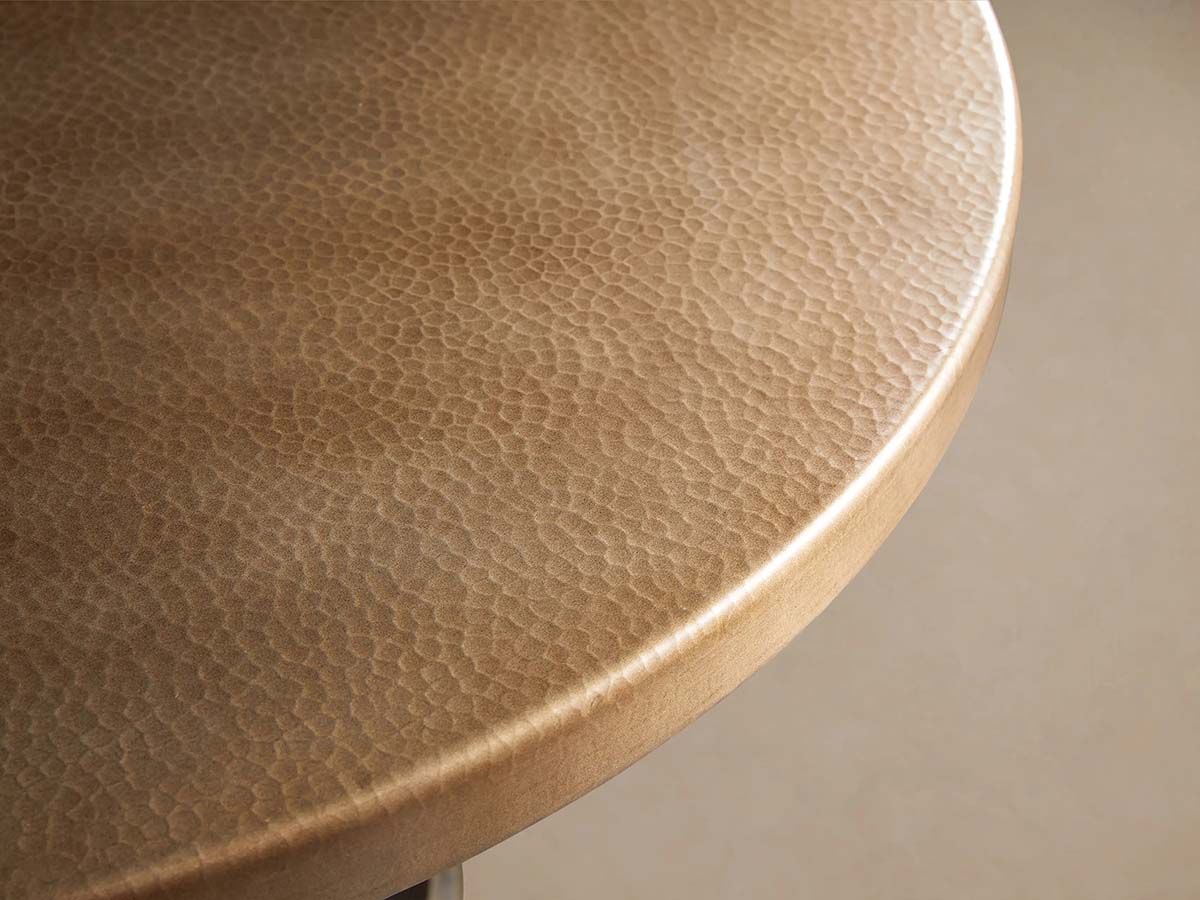 Recycled Metal Round Dining Table Hand-Hammered Top & Black Vertex Iron Base