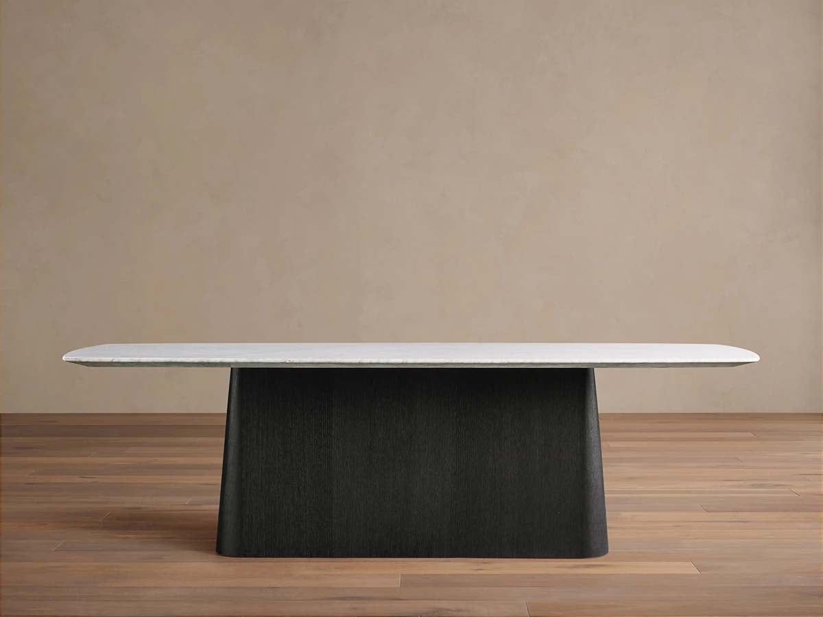 Saint Germain Natural Stone Marble Dining Table with Wood Toulouse Base