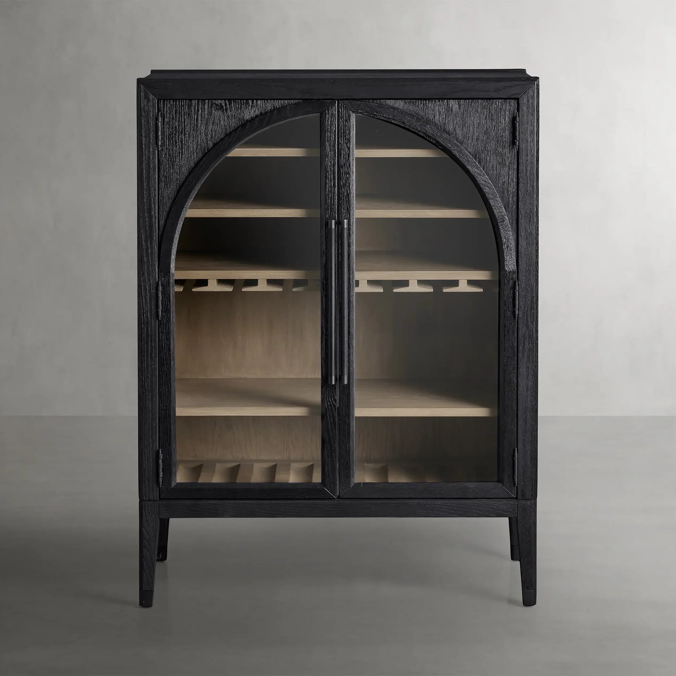 Hattie Wood Low Bar Cabinet Mid-century Modern Oak Wine cabinet