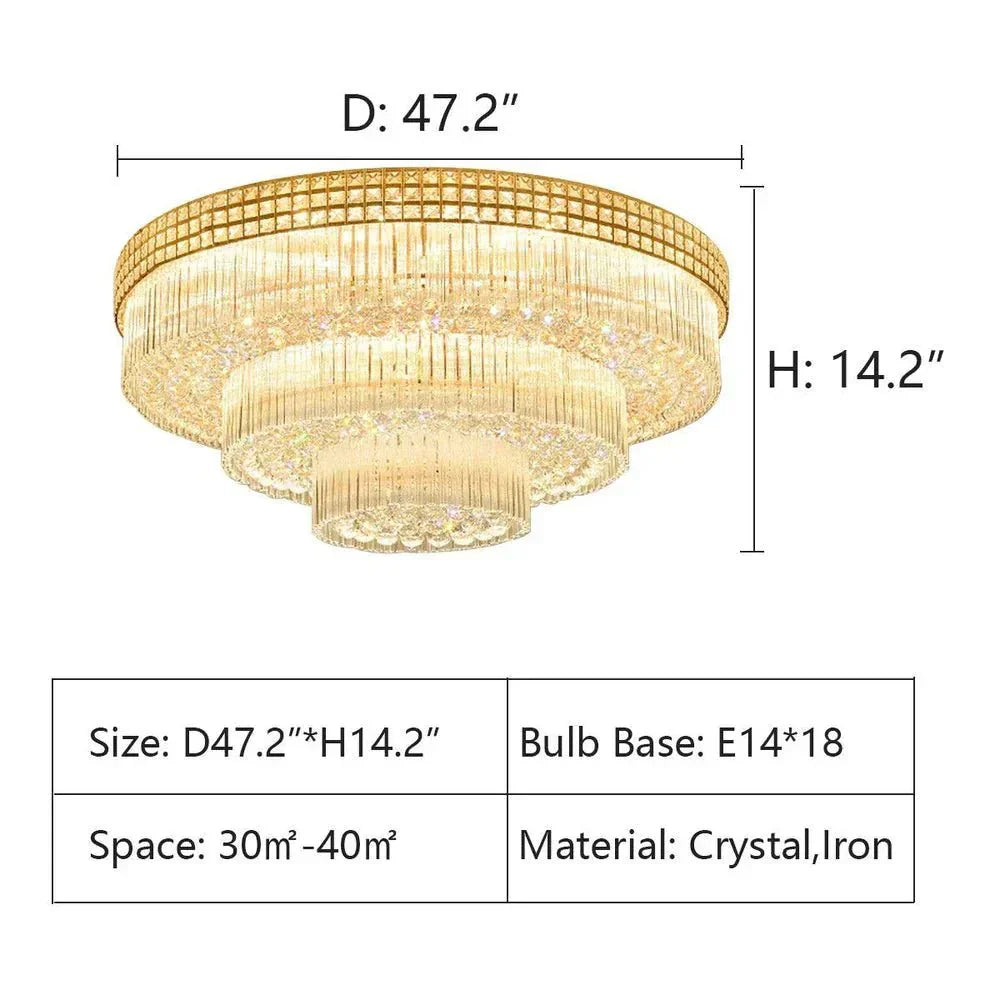 Extra Large Three Layers Round Luxury Flush Mounted Crystal Chandelier for Living Room - D31.5"*H14.2"Warm Light Luxvena